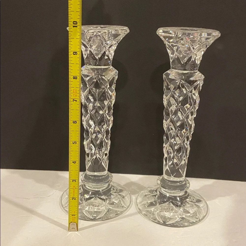 Set of 2 Towle 10” Leaded Crystal Tapered Candlestick Holders